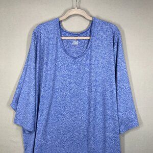 JUNO Active T Shirt Women's 6X Blue Pullover Top V Neck 3/4 Sleeve Gym Walk Sun